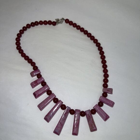 Garnet Bead And Purple Azurite Stone 19” Necklace With 925 Silver Toggle Clasps - Picture 2 of 12